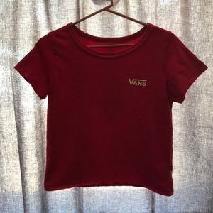 red vans shirt with checkered logo on back